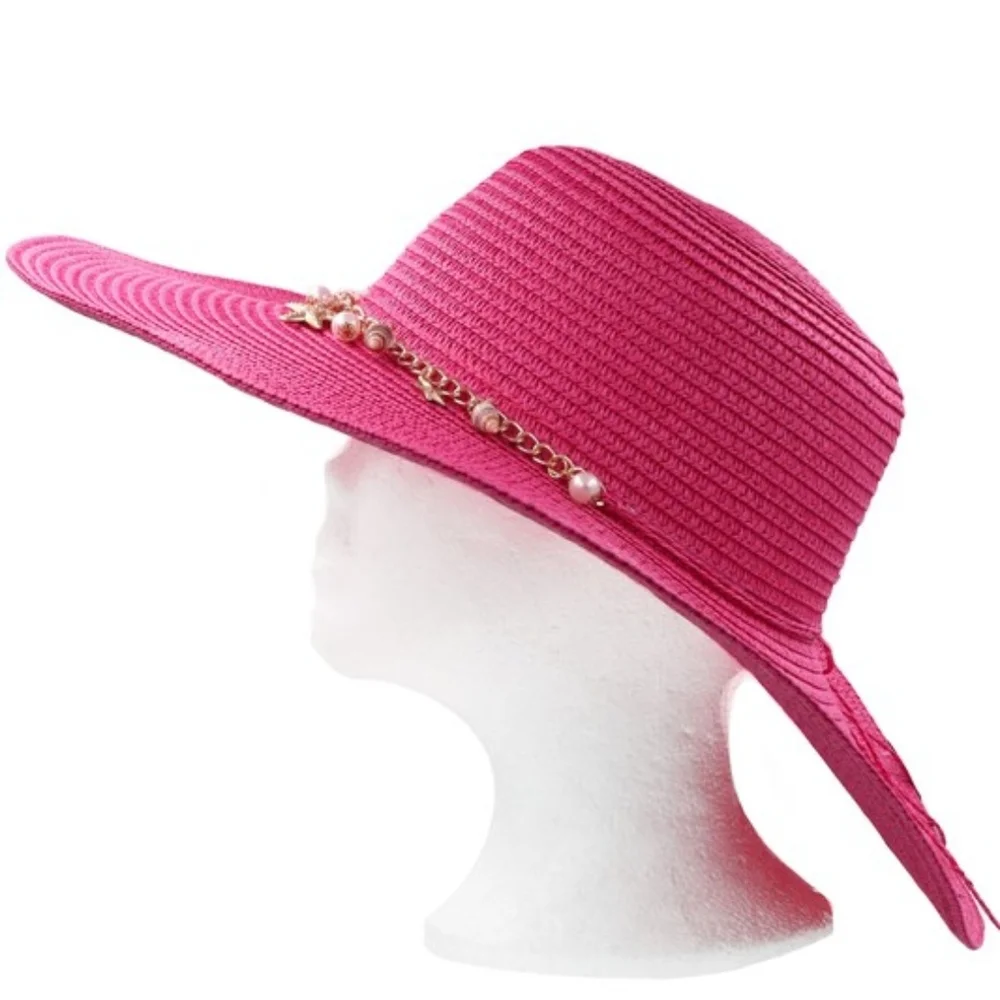 Elegant Pink Sun Hat with Decorative Chain - Picture 3 of 3